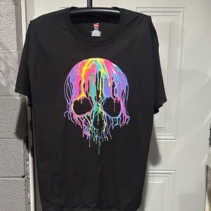 Hanes Black Tee with Colorful Skull Design